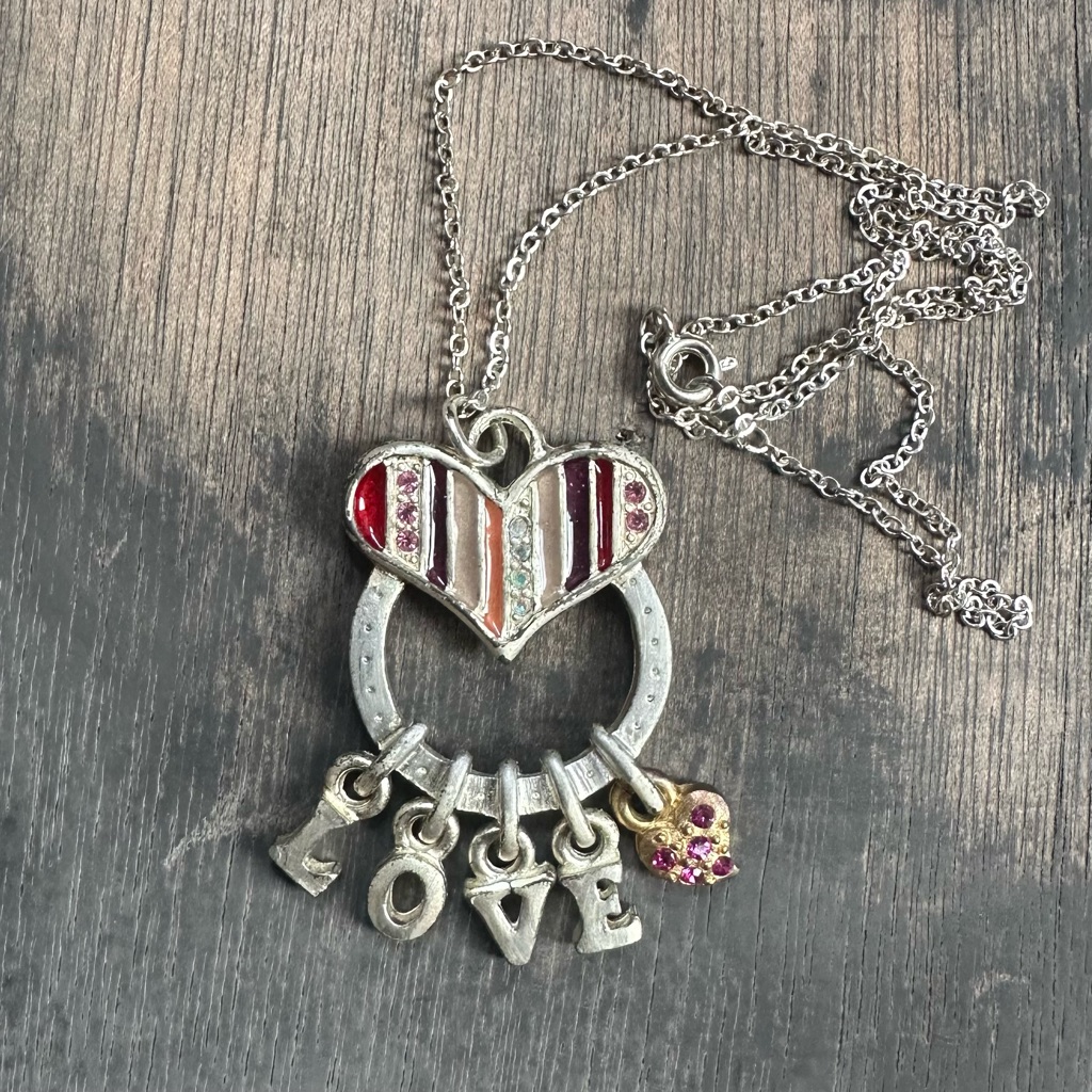 Vintage 2000s Ajmc Multi-Charm Heart Love Spellout Dangle Necklace